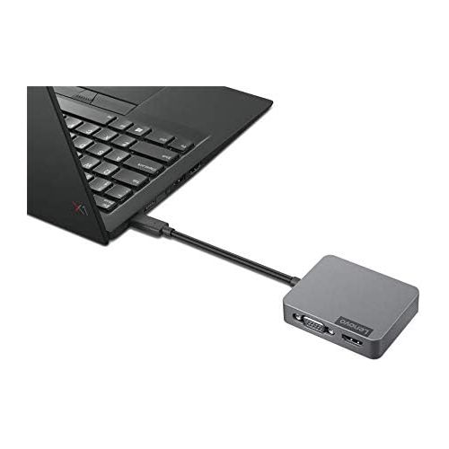 레노버 Lenovo USB-C 4-in-1 Travel Hub Gen2, Multiport Adapter for HDMI, VGA, USB 3.1, RJ45, Compatible with USB Type-C Laptops, GX91A34575