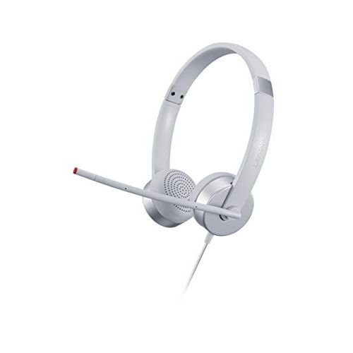 레노버 Lenovo 100 Stereo Analog Headset, 3.5mm, 180° Boom Microphone, Memory-Foam Earcups, GXD1B60597, Cloud Grey