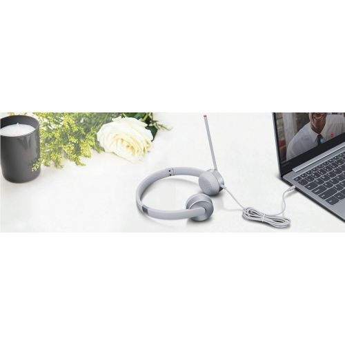 레노버 Lenovo 100 Stereo Analog Headset, 3.5mm, 180° Boom Microphone, Memory-Foam Earcups, GXD1B60597, Cloud Grey