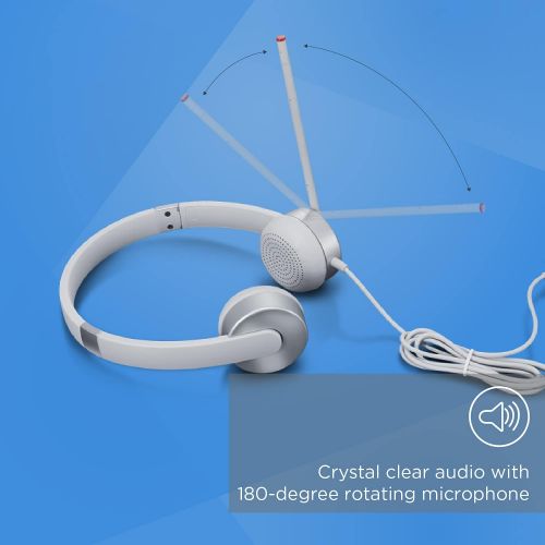 레노버 Lenovo 100 Stereo Analog Headset, 3.5mm, 180° Boom Microphone, Memory-Foam Earcups, GXD1B60597, Cloud Grey