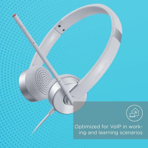 레노버 Lenovo 100 Stereo Analog Headset, 3.5mm, 180° Boom Microphone, Memory-Foam Earcups, GXD1B60597, Cloud Grey