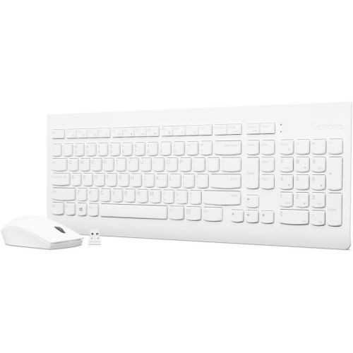 레노버 Lenovo 510 Wireless Combo with 2.4 GHz USB Receiver, Slim Full Size Keyboard, Full Number Pad, 1200 DPI Optical Mouse, Left or Right Hand, GX30W75336, White