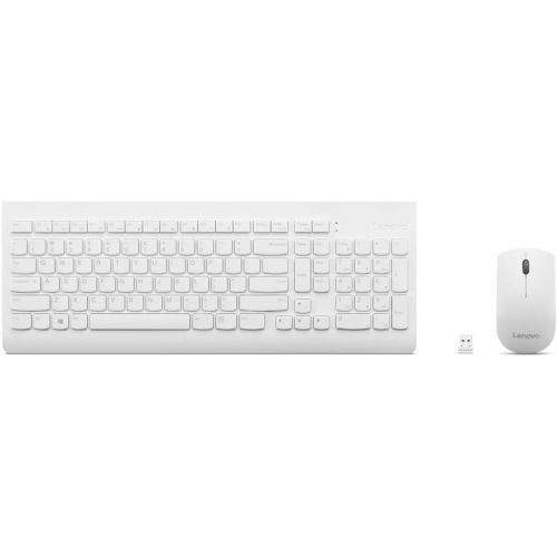 레노버 Lenovo 510 Wireless Combo with 2.4 GHz USB Receiver, Slim Full Size Keyboard, Full Number Pad, 1200 DPI Optical Mouse, Left or Right Hand, GX30W75336, White