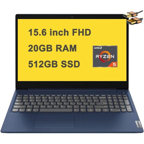 레노버 Lenovo Flagship IdeaPad 3 Laptop Computer 15.6 inch FHD Anti-Glare AMD Hexa-Core Ryzen 5 4500U(Beats i7-8550U) 20GB RAM 512GB SSD Dolby Audio Win10 + HDMI Cable