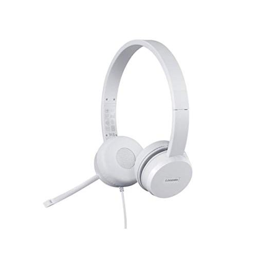 레노버 Lenovo 110 USB Stereo Headset, Noise Canceling, Adjustable Boom Mic for Right/Left Ear, Long Cable, Works with Chromebook, GXD1B67867, Silver