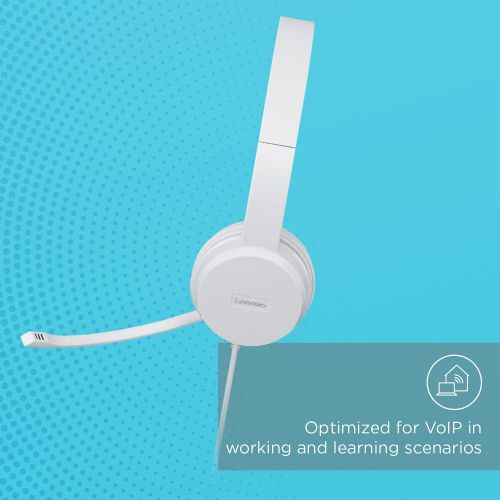 레노버 Lenovo 110 USB Stereo Headset, Noise Canceling, Adjustable Boom Mic for Right/Left Ear, Long Cable, Works with Chromebook, GXD1B67867, Silver