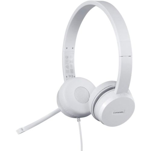 레노버 Lenovo 110 USB Stereo Headset, Noise Canceling, Adjustable Boom Mic for Right/Left Ear, Long Cable, Works with Chromebook, GXD1B67867, Silver