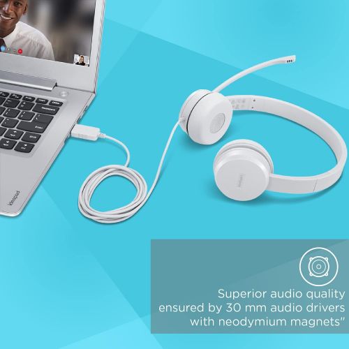 레노버 Lenovo 110 USB Stereo Headset, Noise Canceling, Adjustable Boom Mic for Right/Left Ear, Long Cable, Works with Chromebook, GXD1B67867, Silver