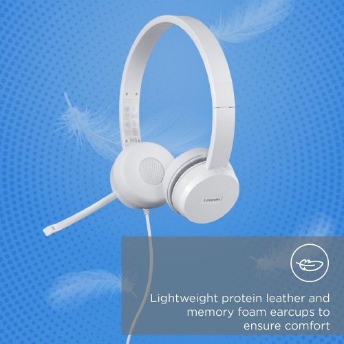 레노버 Lenovo 110 USB Stereo Headset, Noise Canceling, Adjustable Boom Mic for Right/Left Ear, Long Cable, Works with Chromebook, GXD1B67867, Silver