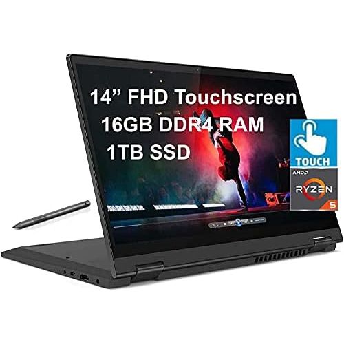 레노버 2021 Newest Lenovo Flex 5 2-in-1 14 FHD Touchscreen Laptop, AMD 6-Core Ryzen 5 4500U(Beat i7-1065g7), 16GB RAM, 1TB SSD, WiFi, HDMI, Backlit Keyboard, Fingerprint, Windows 10 Home+