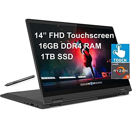 레노버 2021 Newest Lenovo Flex 5 2-in-1 14 FHD Touchscreen Laptop, AMD 6-Core Ryzen 5 4500U(Beat i7-1065g7), 16GB RAM, 1TB SSD, WiFi, HDMI, Backlit Keyboard, Fingerprint, Windows 10 Home+