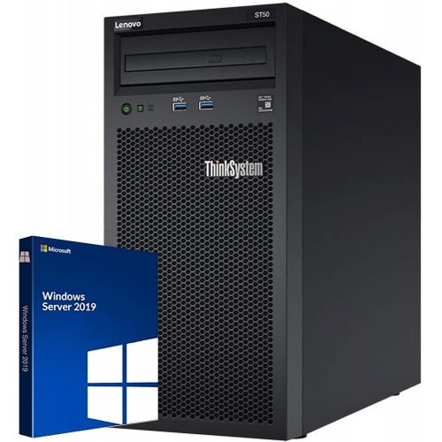 레노버 Lenovo ThinkSystem ST50 Tower Server Bundle Including Windows Server 2019, Intel Xeon 3.4GHz CPU, 64GB DDR4 2666MHz RAM, 12TB HDD Storage, JBOD RAID