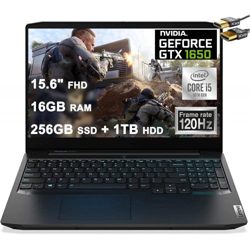 레노버 Lenovo Ideapad 3 Gaming Laptop 15.6 FHD IPS 120Hz Intel Quad-Core i5-10300H (Beats i7-8850H) 16GB DDR4 256GB SSD + 1TB HDD GTX 1650 4GB Backlit KB USB-C Dolby Win10 + HDMI Cable