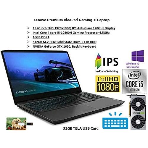 레노버 2020 Newest Premium Lenovo IdeaPad Gaming 3i 15.6 FHD Display 10th Gen Intel 4-Core i5 16GB RAM 512GB SSD + 1TB HDD WiFi Bluetooth Backlit-KB NVIDIA GeForce GTX1650 WIN10 PRO 32GB