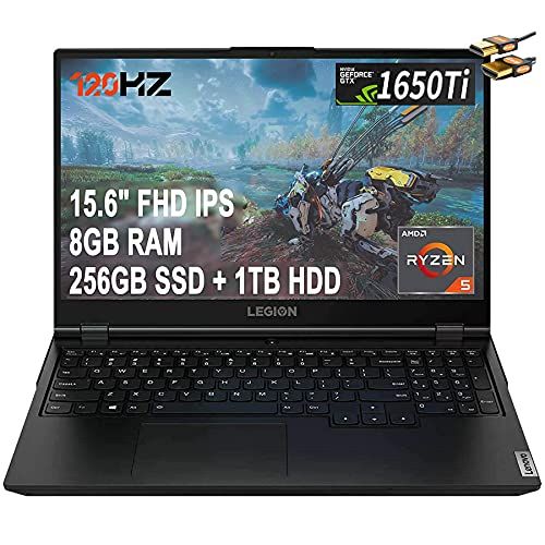 레노버 2021 Flagship Lenovo Legion 5 Gaming Laptop 15.6 FHD IPS 120Hz AMD 6-Core Ryzen 5 4600H (Beats i7-9750H) 8GB RAM 256GB SSD + 1TB HDD GeForce GTX 1650 Ti 4GB Backlit Win10 + HDMI Ca