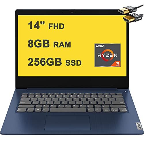 레노버 Lenovo Ideapad 3 Laptop Computer 14 Full HD AMD Ryzen 3 3250U (Beat i7-7600U) 8GB DDR4 256GB SSD AMD Radeon Vega 3 HD Webcam Dolby Audio Win10 + HDMI Cable