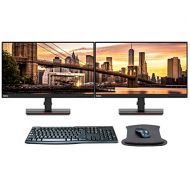 Lenovo ThinkVision T24i 23.8in 1920 x 1080 FHD IPS WLED-Backlit LCD 2-Pack Raven Black Monitor Bundle with HDMI, VGA, DisplayPort, USB Hub, MK270 Wireless Keyboard and Mouse Combo,