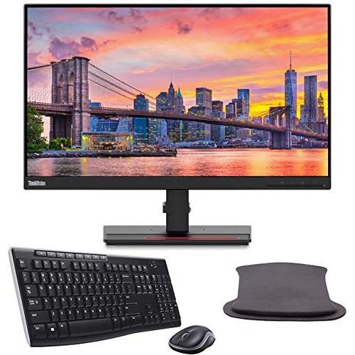 레노버 Lenovo ThinkVision T24i 23.8in 1920 x 1080 FHD IPS WLED-Backlit LCD Raven Black Monitor Bundle with HDMI, VGA, DisplayPort, USB Hub, Gel Mouse Pad, and MK270 Wireless Keyboard and