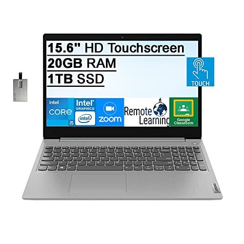 레노버 2022 Lenovo IdeaPad 3 15.6 HD Touchscreen Laptop Computer, 10th Gen Intel Core i5-1035G1, 20GB RAM, 1TB SSD, Intel UHD Graphics, HD Webcam, Bluetooth, Windows 10, Grey, 32GB SnowBe