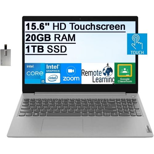 레노버 2022 Lenovo IdeaPad 3 15.6 HD Touchscreen Laptop Computer, 10th Gen Intel Core i5-1035G1, 20GB RAM, 1TB SSD, Intel UHD Graphics, HD Webcam, Bluetooth, Windows 10, Grey, 32GB SnowBe