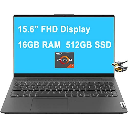레노버 2020 Latest Lenovo IdeaPad 5 15 Laptop 15.6 inch?FHD AMD 8-Core Ryzen 7 4700U (Beats?i7-10510U)?16GB RAM 512GB SSD Backlit KB Fingerprint Dolby Audio Win?10?+?HDMI Cable