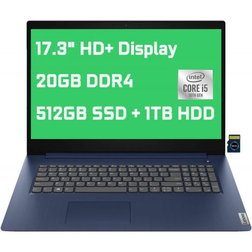 레노버 2021 Lenovo IdeaPad 3 Premium Business Laptop I 17.3 HD+ Display I 10th Gen Intel 4-Core i5-1035G1 ( i7-8665U) I 20GB DDR4 512GB SSD + 1TB HDD I Fingerprint Dolby Win10 + 32GB Micr