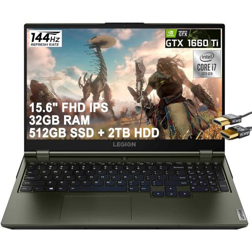 레노버 Lenovo Flagship Legion 5 15 Gaming Laptop 15.6 FHD IPS 144Hz 300nits 100% sRGB Display Intel 6-Core i7-10750H 32GB RAM 512GB SSD 2TB HDD GeForce GTX 1660 Ti 6GB Backlit Win 10 + HD