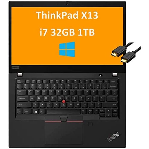 레노버 Newest Lenovo ThinkPad X13 13.3 FHD IPS (Intel 4-core i7-10510U, 32GB DDR4, 1TB PCIe SS) Full HD Slim Business Laptop, Backlit, Webcam, Fingerprint, WiFi 6, Backlit Keyboard, Windo