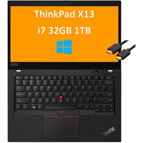레노버 Newest Lenovo ThinkPad X13 13.3 FHD IPS (Intel 4-core i7-10510U, 32GB DDR4, 1TB PCIe SS) Full HD Slim Business Laptop, Backlit, Webcam, Fingerprint, WiFi 6, Backlit Keyboard, Windo