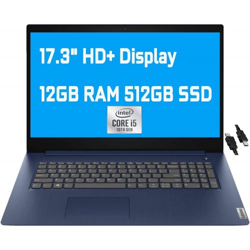 레노버 Flagship 2021 Lenovo IdeaPad 3 Business Laptop 17.3 HD+ Display 10th Gen Intel 4-Core i5-1035G1 (Beats i7-8665U) 12GB RAM 512GB SSD Intel UHD Graphics Fingerprint Dolby Win10 + HDM