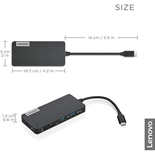 레노버 Lenovo USB-C 7-in-1 Hub, with USB-C Laptop Charging Port, USB 3.1, USB 2.0, HDMI, TF Card Reader, SD Card Reader, GX90T77924, Iron Grey