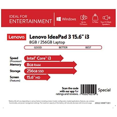 레노버 2020_Lenovo IdeaPad 3 15.6 HD Laptop PC, Intel 10th Gen Core i3-1005G1 CPU, 8GB DDR4 RAM, 256GB SSD, Camera, WiFi, Bluetooth,Windows 10 S Mode - Abyss Blue- 1-Year McAfee