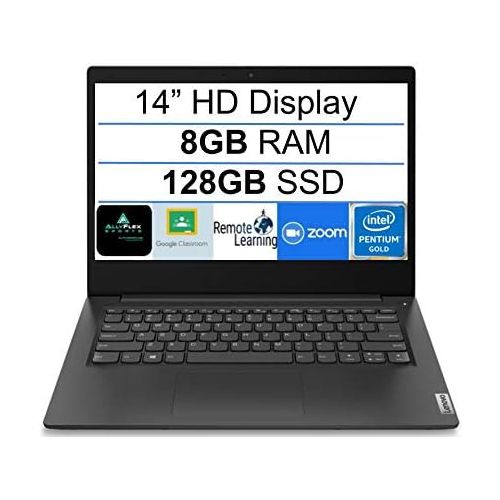 레노버 Newest Lenovo Ideapad 3 14 HD Display Premium Laptop, Intel Pentium Gold 6405U 2.4 GHz, 8GB DDR4 RAM, 128GB SSD, Bluetooth 5.0, Webcam,WiFi,, HDMI, Windows 10 S, Black + AllyFlex M