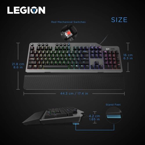 레노버 Lenovo GY40T26478 Legion K500 RGB Mechanical Gaming Keyboard, 3 ZONE Full-size Keyboard, 7 user Programmable Hot Keys; 16.8 Million Colors, 50 Million-Click Red Mechanical Keys, De