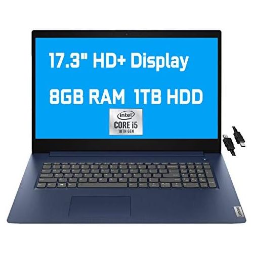 레노버 2021 Flagship Lenovo IdeaPad 3 Business Laptop 17.3 HD+ Display 10th Gen Intel 4-Core i5-1035G1 (Beats i7-8665U) 8GB RAM 1TB HDD Intel UHD Graphics Fingerprint Dolby Win10 + HDMI C