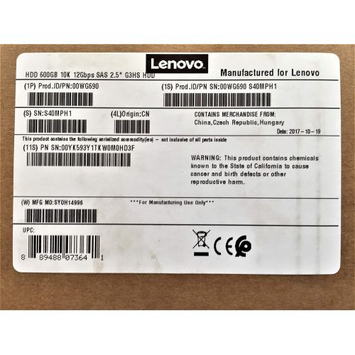 레노버 Lenovo 00WG690 600GB SAS 10K 12GB/S 2.5 inch G3HS Hard Disk Drive