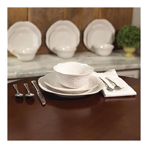 레녹스 Lenox French Perle 12-Piece Dinnerware Set, White, with Accent Plates