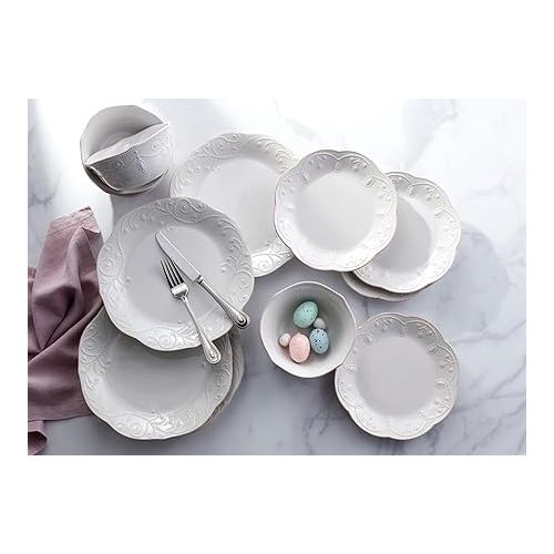 레녹스 Lenox French Perle 12-Piece Dinnerware Set, White, with Accent Plates