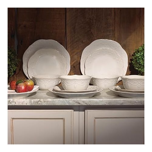 레녹스 Lenox French Perle 12-Piece Dinnerware Set, White, with Accent Plates