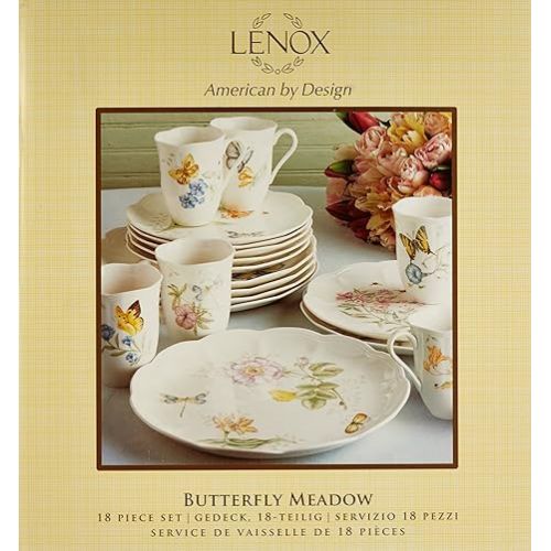 레녹스 Lenox 6342794 Lenox Butterfly Meadow 18-Piece Dinnerware Set White