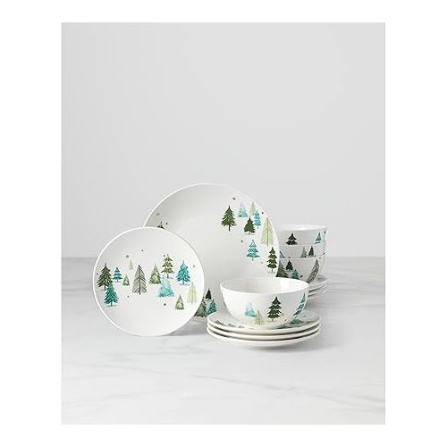 레녹스 Lenox 893565 Balsam Lane 12-Piece Dinnerware Set, Green