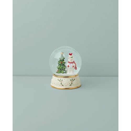 레녹스 Lenox Happy Holly Days Snow Globe, 1.90, Ivory