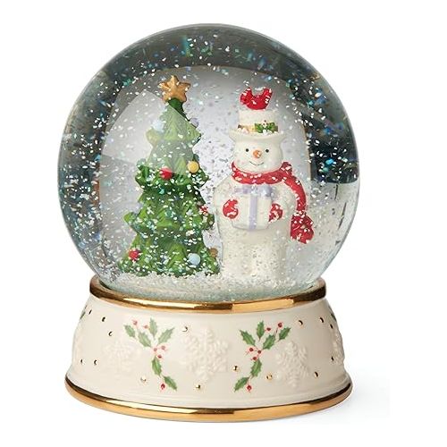 레녹스 Lenox Happy Holly Days Snow Globe, 1.90, Ivory