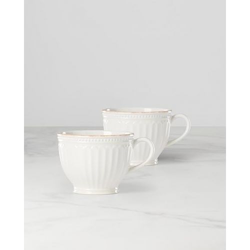 레녹스 Lenox French Perle Groove 2-Piece Latte Mug Set, 2.30 LB, White