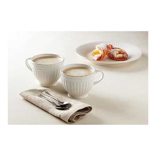 레녹스 Lenox French Perle Groove 2-Piece Latte Mug Set, 2.30 LB, White