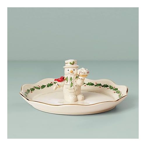 레녹스 Lenox Snowman Treat Dish, 1.45, Ivory