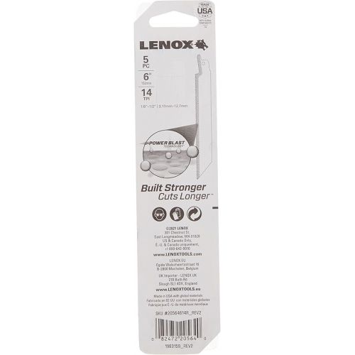 레녹스 LENOX Reciprocating Saw Blades, Metal Cutting, 6-Inch, 14 TPI, 5-Pack (20564614R)
