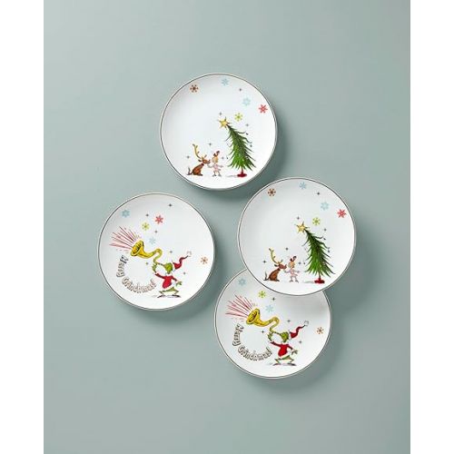 레녹스 Lenox 894166 Merry Grinchmas 4-Piece Assorted Accent Plate Set