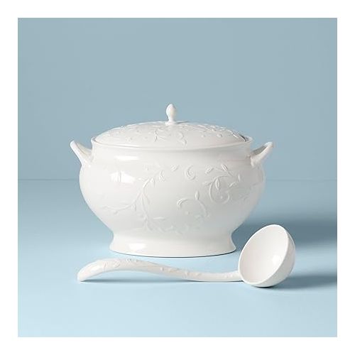 레녹스 Lenox Opal Innocence Carved Covered Soup Tureen with Ladle, 10-1/4-Inch, White, 152 ounces