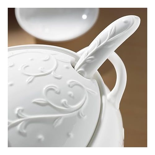 레녹스 Lenox Opal Innocence Carved Covered Soup Tureen with Ladle, 10-1/4-Inch, White, 152 ounces